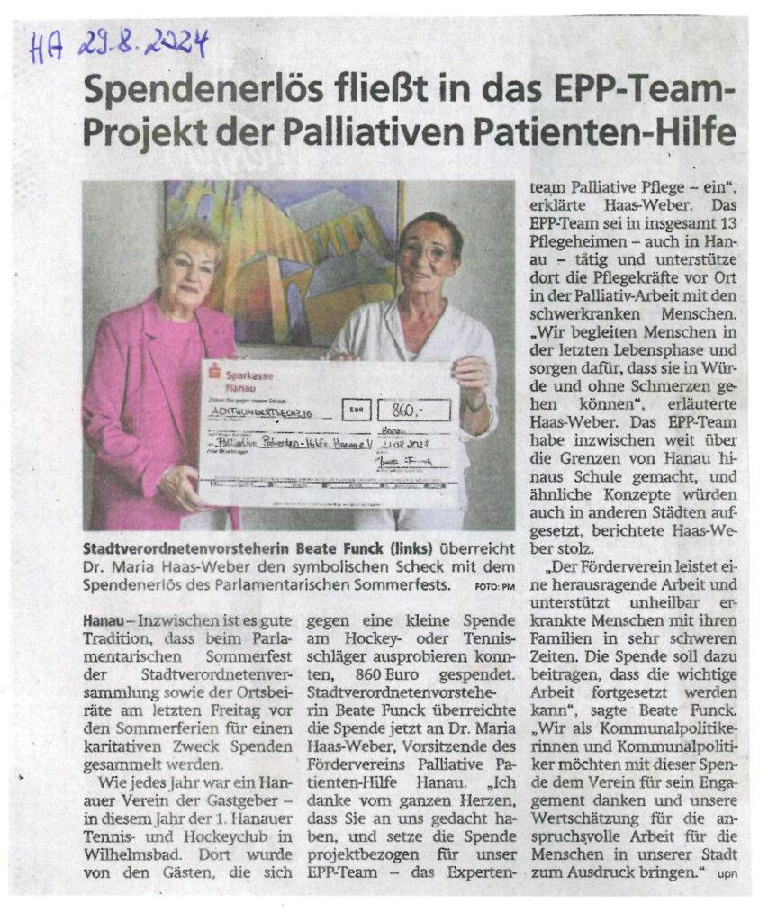 Spenderlös fließt in das EPP-Team-Projekt der Palliativen Patienten-Hilfe